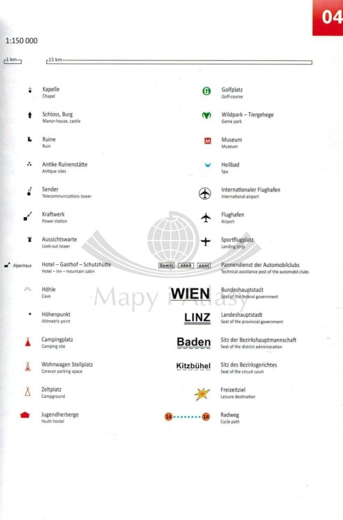 Austria 1:150 000. Atlas samochodowy wydawnictwa Freytag & Berndt. Legenda 2