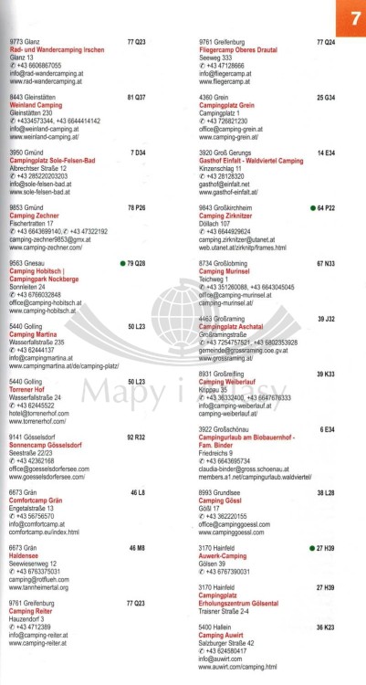 Austria 1:150 000. Atlas samochodowy wydawnictwa Freytag & Berndt. Spis campingów