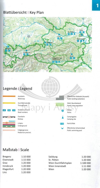 Austria 1:150 000. Atlas samochodowy wydawnictwa Freytag & Berndt. Plany miast - legenda