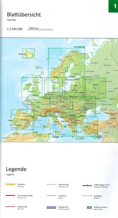 Austria 1:150  000. Atlas samochodowy wydawnictwa Freytag & Berndt. Skorowidz arkuszy