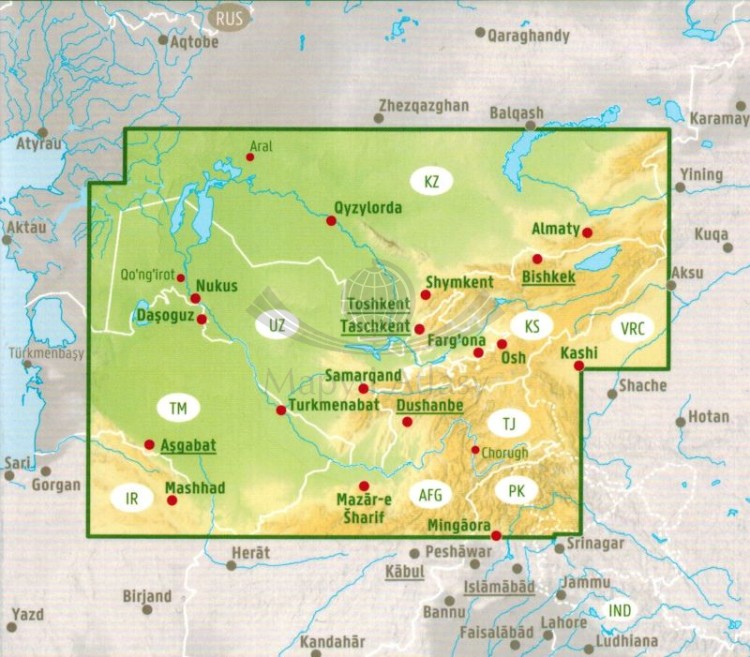 Azja Środkowa 1:1 500 000. Mapa samochodowa wydawnictwa Freytag & Berndt. Zasięg