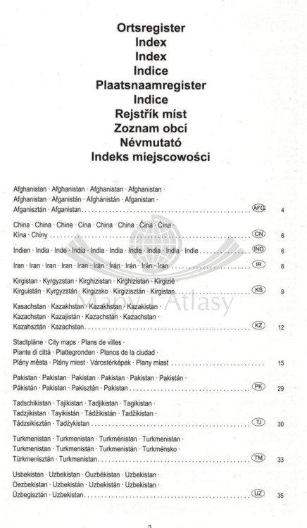 Azja Środkowa 1:1 500 000. Mapa samochodowa wydawnictwa Freytag & Berndt. Informator - Spis treści