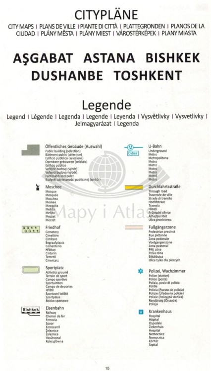 Azja Środkowa 1:1 500 000. Mapa samochodowa wydawnictwa Freytag & Berndt. Informator - legenda