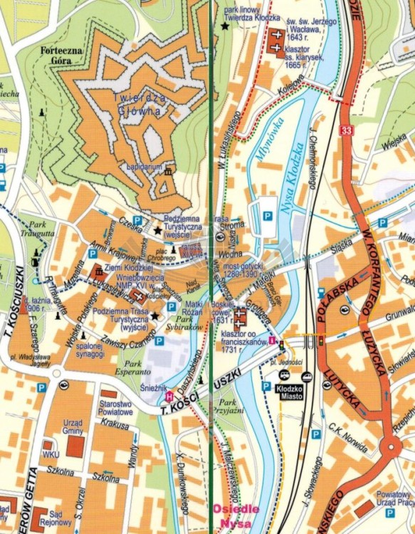 Ziemia Kłodzka 1:60 000. Laminowana mapa turystyczna wydawnictwa ExpressMap. Plan Kłodzka - fragment