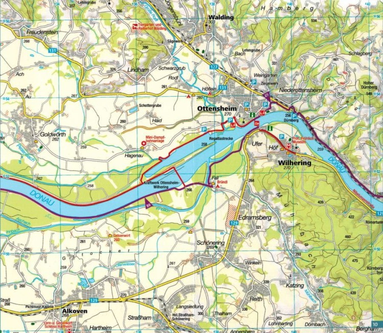 Donauradweg 2. Passau-Wiedeń-Bratysława. Laminowana mapa rowerowa 7004 wydawnictwa Kompass. Fragment 1