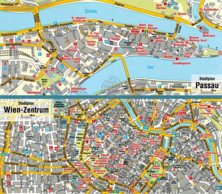 Donauradweg 2. Passau-Wiedeń-Bratysława. Laminowana mapa rowerowa 7004 wydawnictwa Kompass. Fragment 3