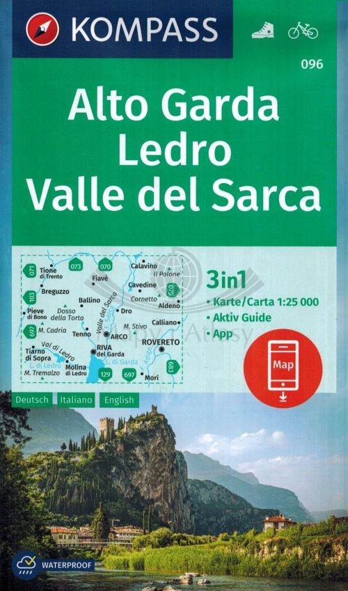 Alto Garda, Ledro, Valle del Sarca. Wodoodporna mapa turystyczna 096. Kompass
