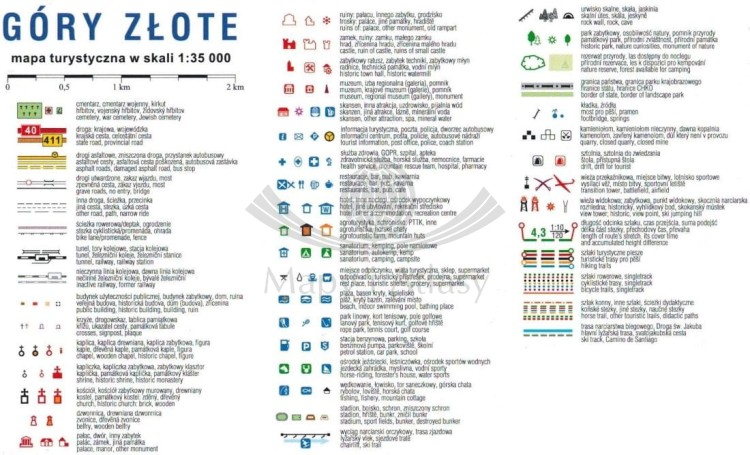 Góry Złote, góry Bialskie / Rychlebske hory. Mapa turystyczna wydawnictwa Compass. Legenda