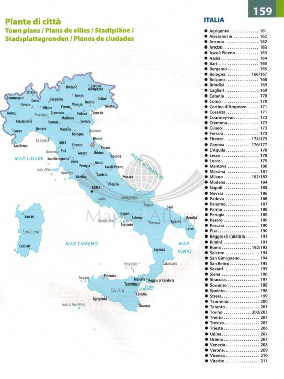 Włochy 1:300 000. Atlas samochodowy wydawnictwa Michelin.  Plany miast - spis treści