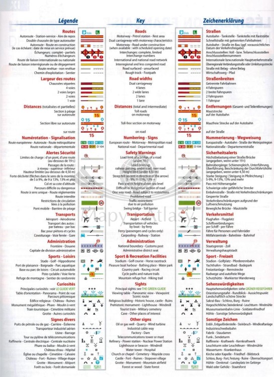 Francja 1:200 000. Atlas samochodowy wydawnictwa Michelin. Legenda