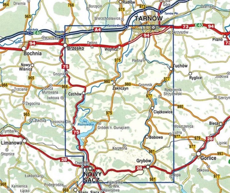 Pogórze Rożnowskie 1:50 000. Mapa turystyczna wydawnictwa Compass. Zasięg