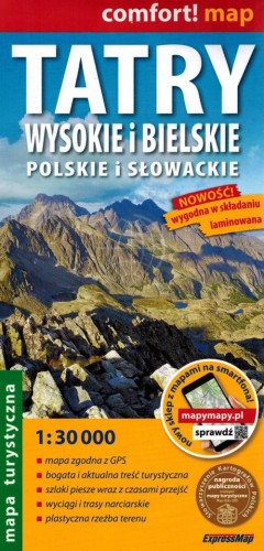 Tatry Wysokie i Bielskie 1:30 000. Laminowana mapa turystyczna wydawnictwa ExpressMap. Okładka
