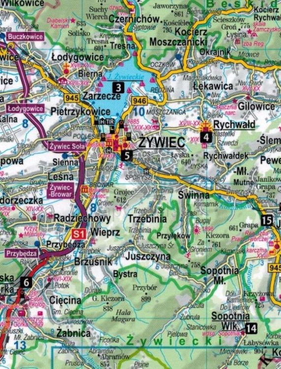 Beskid Żywiecki 2 w 1. Laminowana mapa turystyczna + Miniprzewodnik wydawnictwa ExpressMap. Fragment 1