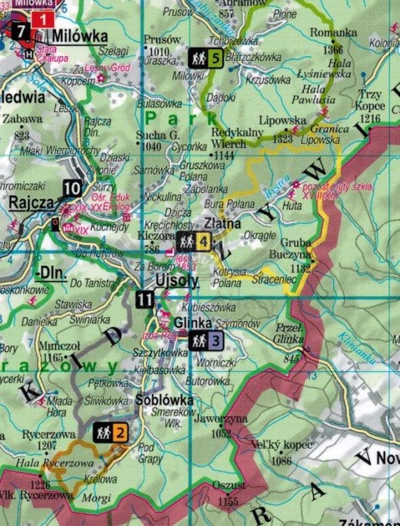 Beskid Żywiecki 2 w 1. Laminowana mapa turystyczna + Miniprzewodnik wydawnictwa ExpressMap. Fragment 2