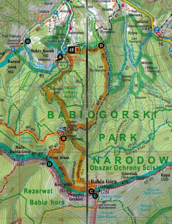 Beskid Żywiecki 2 w 1. Laminowana mapa turystyczna + Miniprzewodnik wydawnictwa ExpressMap. Fragment 3