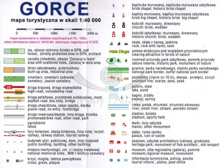 Gorce 1:40 000. Laminowana mapa turystyczna wydawnictwa Compass. Legenda 1