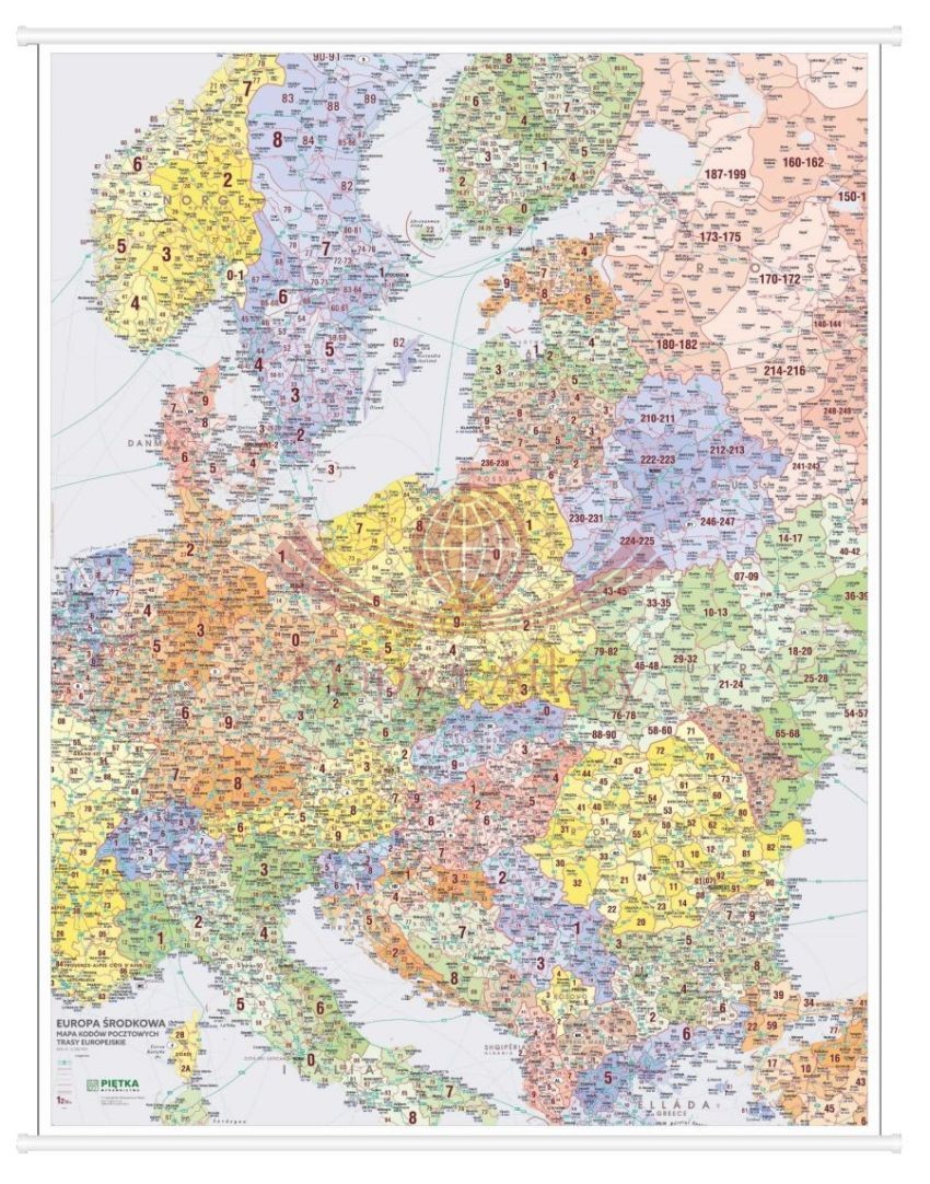 Europa środkowa 1:1 400 000. Mapa ścienna drogowa z kodami pocztowymi
