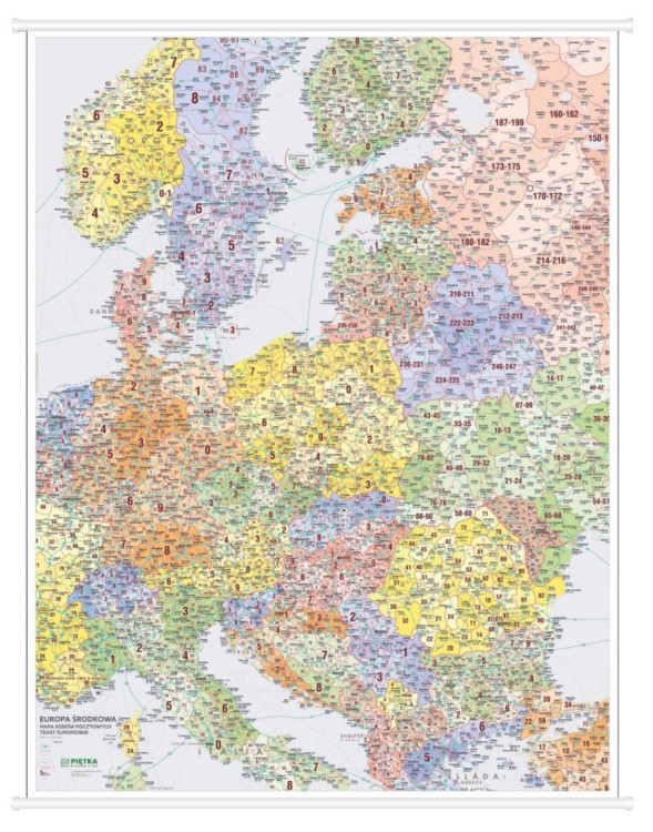 Europa środkowa 1:1 400 000. Mapa ścienna drogowa z kodami pocztowymi