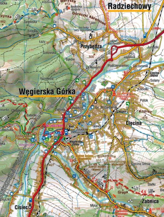 Beskid Żywiecki 1:50 000. Mapa laminowana wydawnictwa Compass. Fragment 1