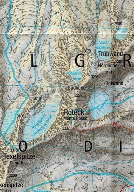 Naturpark Texelgruppe, Meraner Hohenweg, Alpy Otztalskie. Parco Naturale Gruppo di Tessa, Alta Via di Merano. Wodoodporna mapa turystyczna 043 wydawnictwa Kompass. Fragment 1