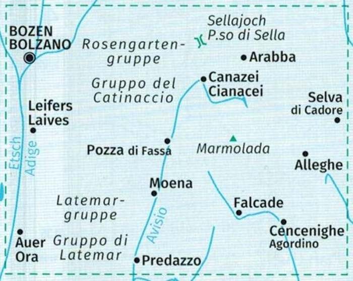 Dolomity. Zestaw czterech map turystycznych 672 wydawnictwa Kompass. Mapa 2 - zasięg