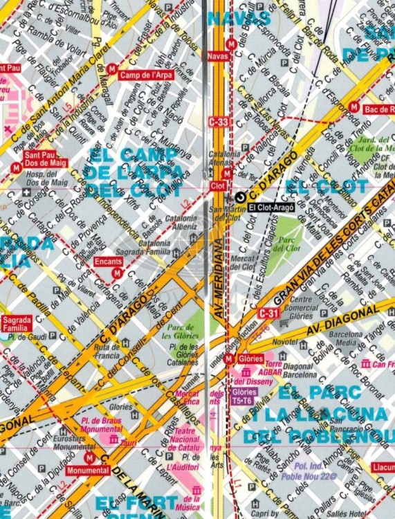 Barcelona 1:20 000. Laminowany plan miasta wydawnictwa ExpressMap. Fragment 1