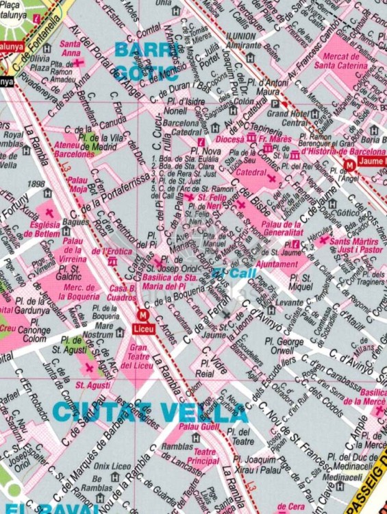 Barcelona 1:20 000. Laminowany plan miasta wydawnictwa ExpressMap. Plan centrum Barcelony - fragment