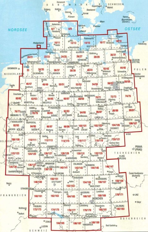 Niemcy 1:250 000. Atlas samochodowy wydawnictwa ADAC. Skorowidz arkuszy