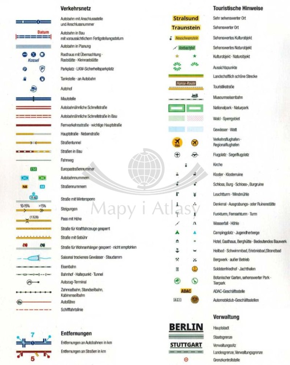 Niemcy 1:250 000. Atlas samochodowy wydawnictwa ADAC. Legenda