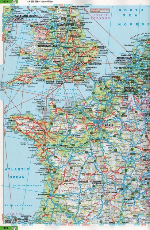 Niemcy 1:200 000 / Europa 1:4 500 000. Atlas samochodowy wydawnictwa ADAC. Europa - przykładowy arkusz