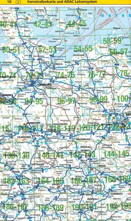 Niemcy, Europa. Atlas samochodowy Grosse wydawnictwa ADAC. Skorowidz arkuszy - fragment