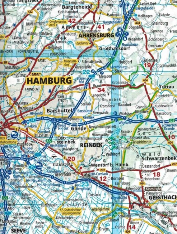 Niemcy, Europa. Atlas samochodowy Grosse wydawnictwa ADAC. Przykładowy arkusz 1 - fragment