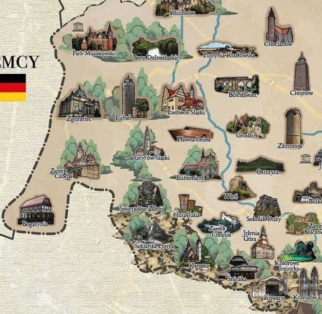 Odkrywaj Dolny Śląsk. Mapa zdrapka. Po zdrapaniu - fragment 1
