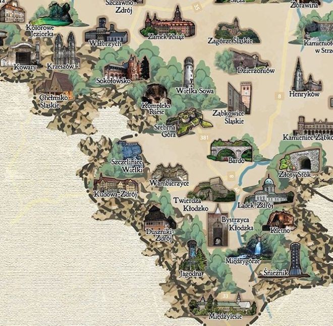 Odkrywaj Dolny Śląsk. Mapa zdrapka. Po zdrapaniu - fragment 3