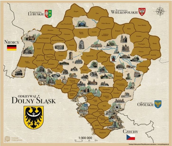 Odkrywaj Dolny Śląsk. Mapa zdrapka - wersja złota. Po częściowym zdrapaniu