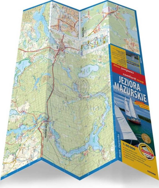 Jeziora Mazurskie. Laminowana mapa żeglarska wydawnictwa ExpressMap. Składanie mapy