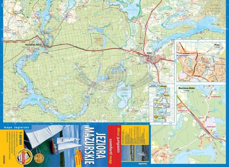 Jeziora Mazurskie. Laminowana mapa żeglarska wydawnictwa ExpressMap. Rozłożona mapa część 1 - strona 1