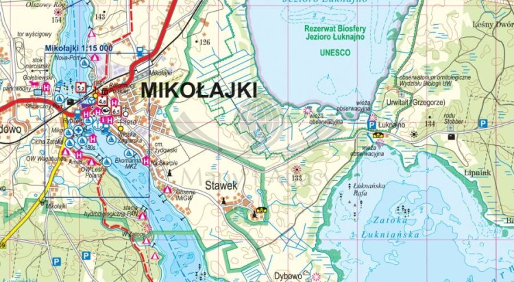 Mazury / Jeziora Mazurskie. Laminowana mapa żeglarska wydawnictwa ExpressMap. Mapa 2 - fragment
