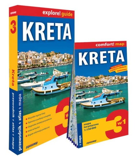 Kreta 3 w 1. Przewodnik, atlas i laminowana mapa turystyczna wydawnictwa ExpressMap. Okładka