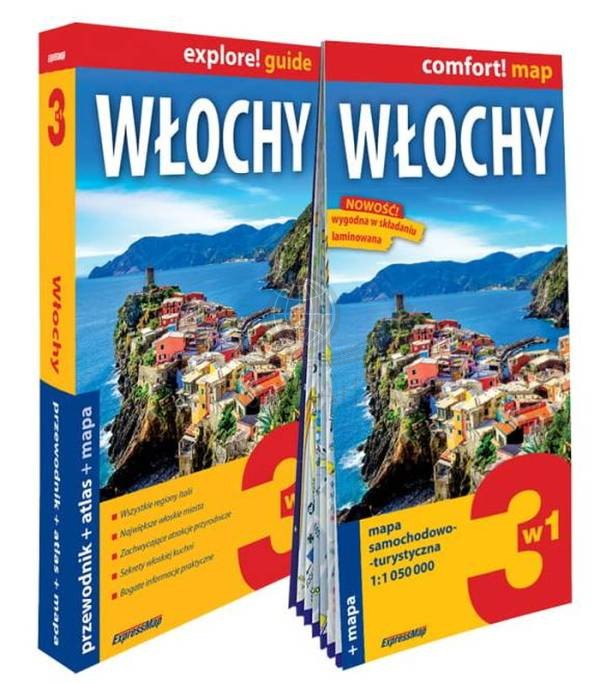 Włochy 3 w 1. Przewodnik, atlas i laminowana mapa samochodowo-turystyczna wydawnictwa ExpressMap. Okładka