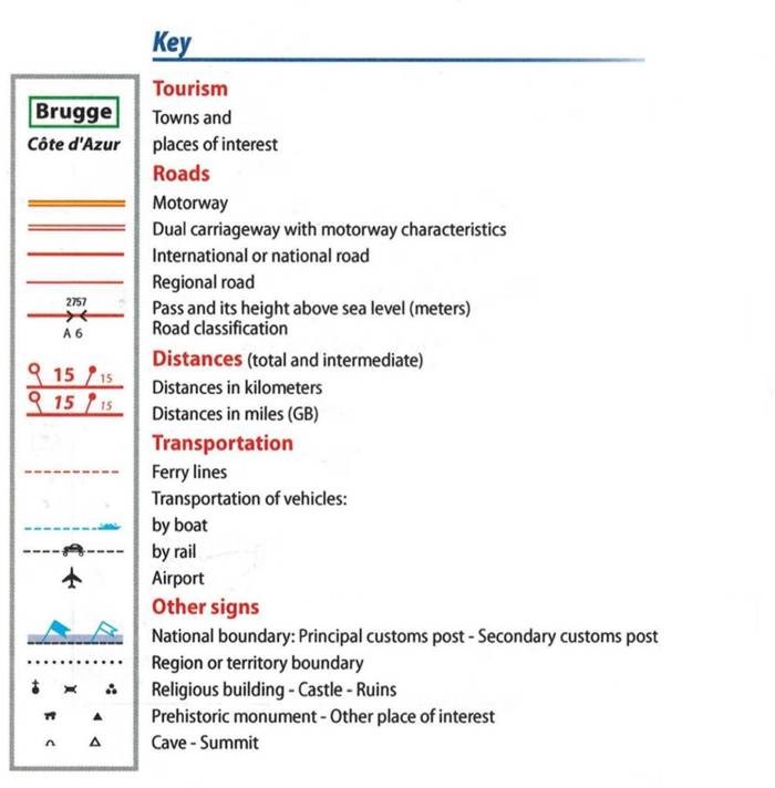 Europa. Mapa samochodowa 705 wydawnictwa Michelin. Legenda