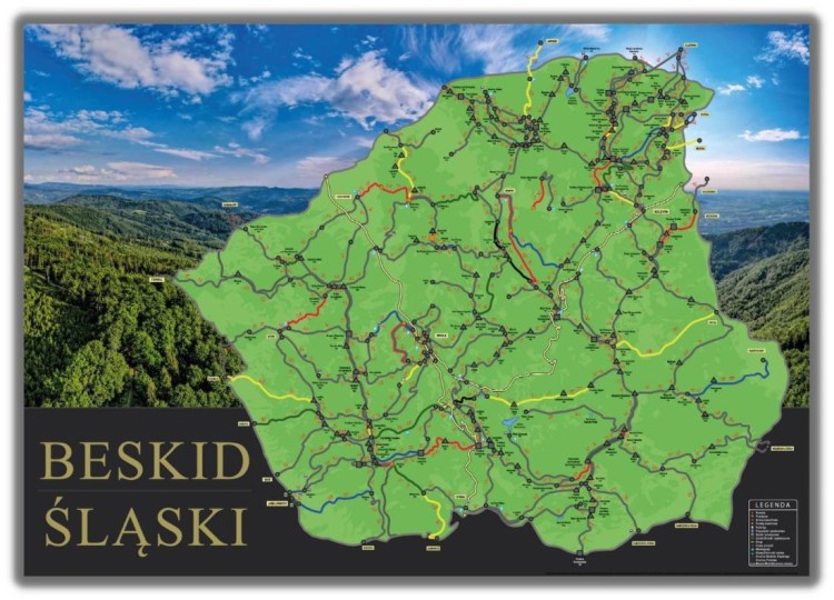 Beskid Śląski. Mapa zdrapka - częściowo zdrapana