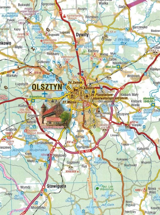 Warmia i Mazury. Mapa atrakcji turystycznych wydawnictwa Compass. Fragment 1