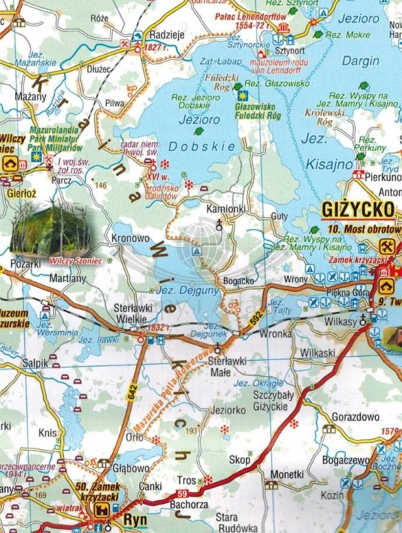 Warmia i Mazury. Laminowana mapa atrakcji turystycznych wydawnictwa Compass. Fragment 2