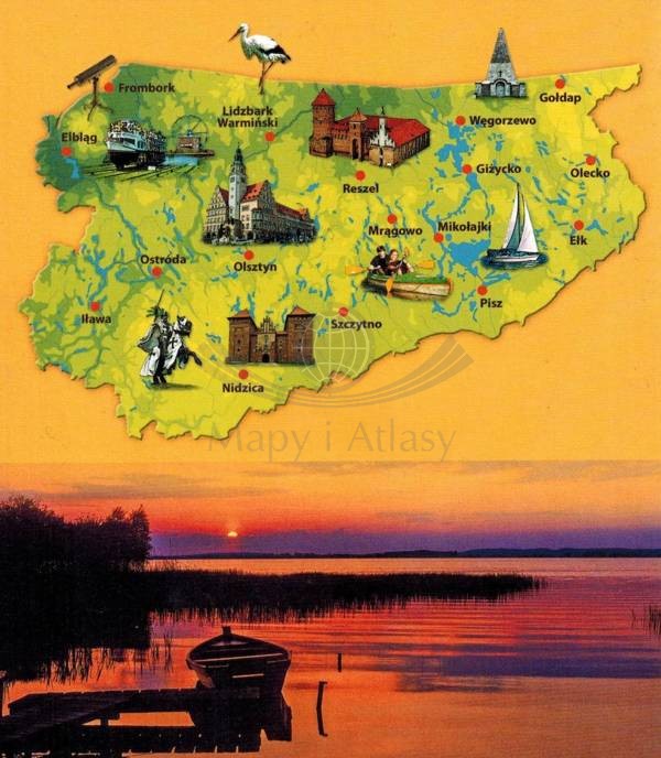 Warmia i Mazury. Laminowana mapa atrakcji turystycznych wydawnictwa Compass. Zasięg