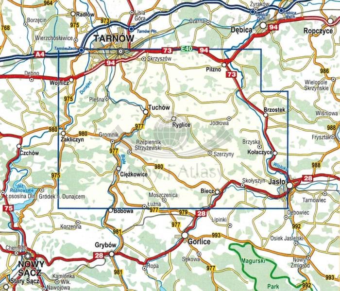 Pogórze Ciężkowickie 1:50 000. Mapa turystyczna wydawnictwa Compass. Zasięg