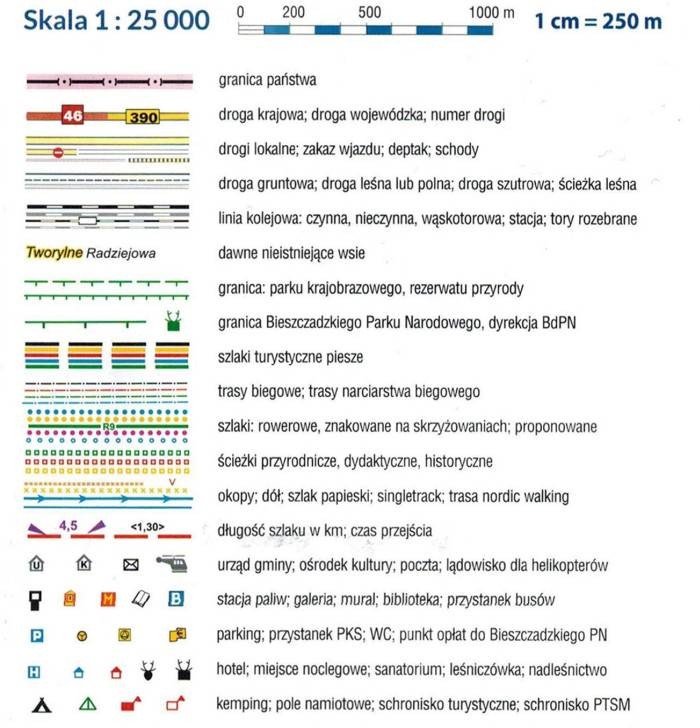 Bieszczady - Worek Bieszczadzki 1:25 000. Mapa turystyczna wydawnictwa Galileos. Legenda 1