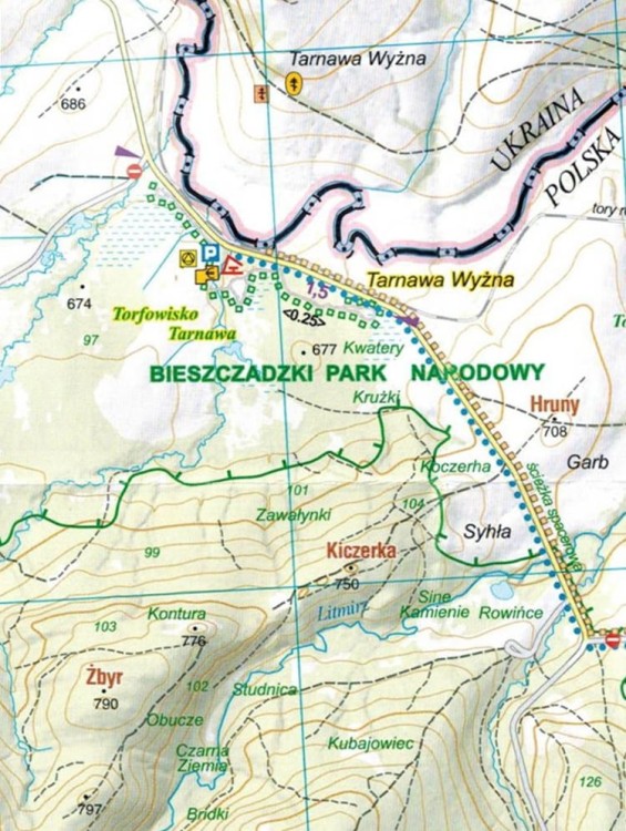 Bieszczady - Worek Bieszczadzki 1:25 000. Mapa turystyczna wydawnictwa Galileos. Fragment 2