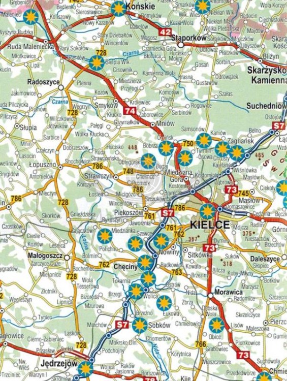 Województwo Świętokrzyskie. Przewodnik po atrakcjach wydawnictwa FotoVoyage. Mapa województwa Świętokrzyskiego - fragment