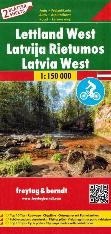 Łotwa Wschodnia i Zachodnia 1.150 000. Mapa samochodowa wydawnictwa Freytag & Berndt. Okładka Łotwy Zachodniej